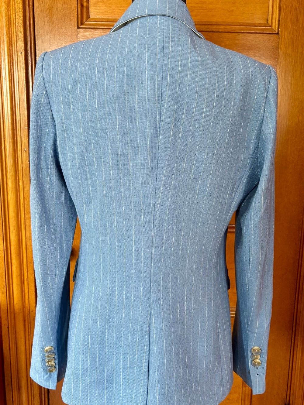 Veronica Beard Sky Blue Pinstripe Double-Breasted Miller Dickey Jacket Size 8 - Picture 9 of 13